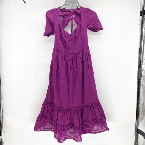 Free People Frances Purple Tie Back Romantic Bohemian Midi Dress western festiva - Picture 3 of 8